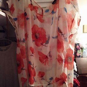 Sheer floral hi-lo top